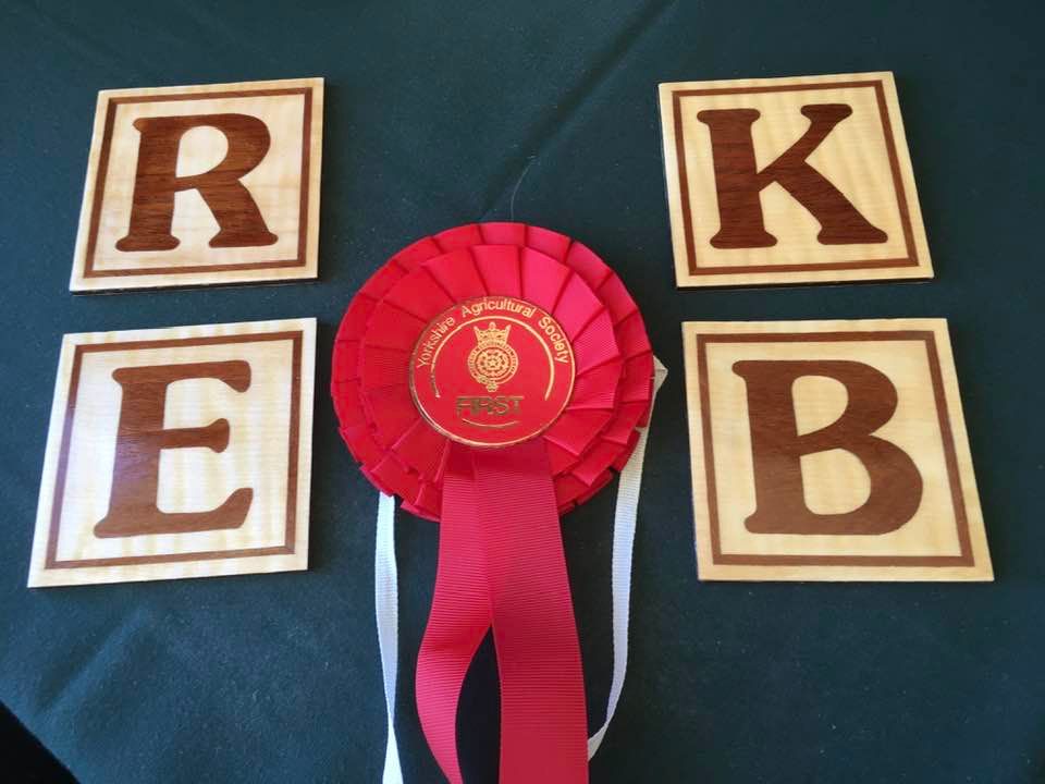 marquetry initial letter coasters at the Great Yorkshire Show 2022 - Kay Vincent - LaserSister
