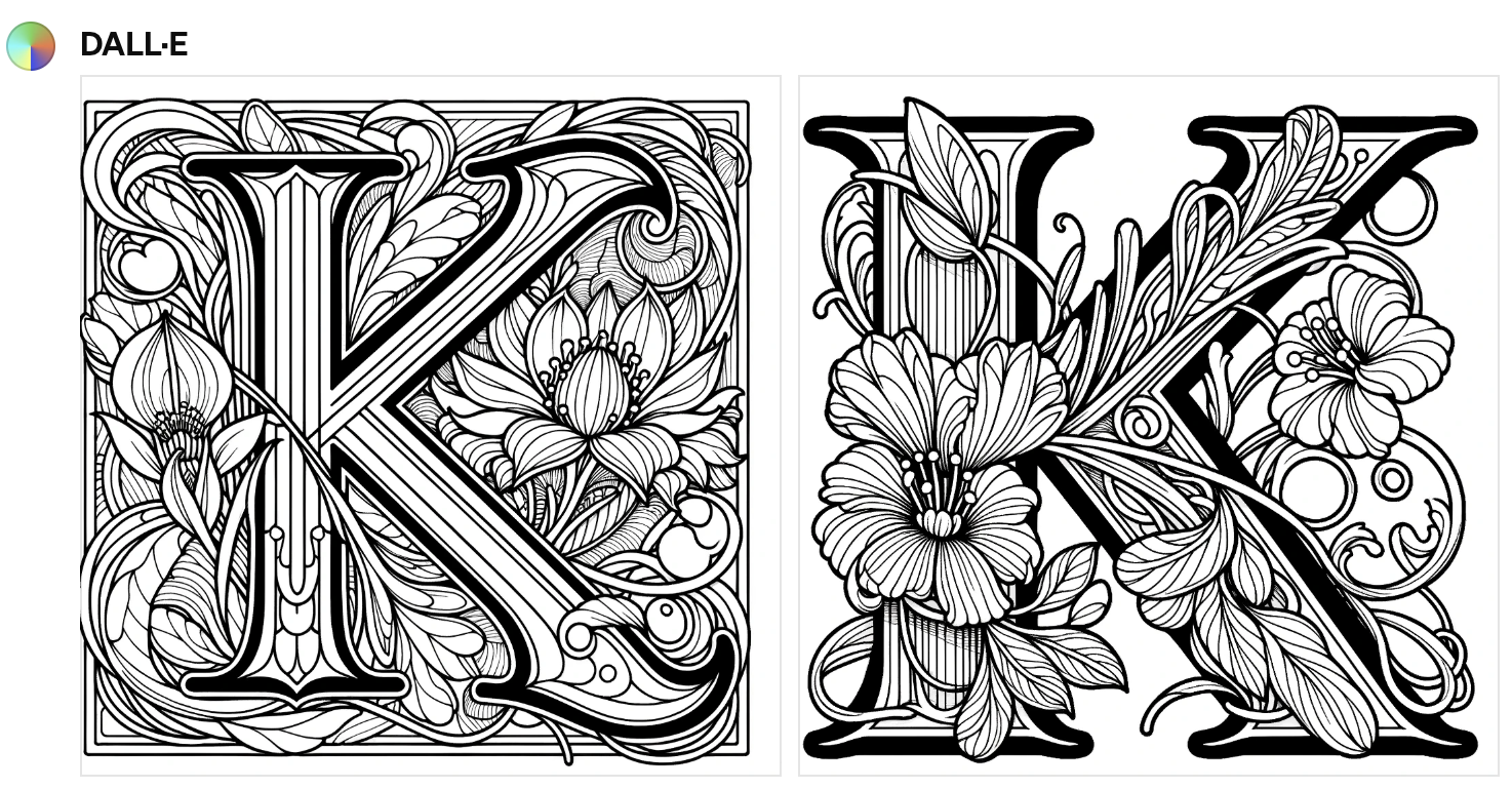 DALL-E letter K colouring page 20240223v4