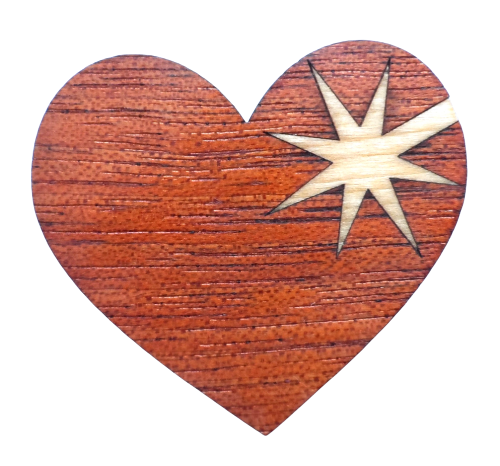 LaserSister trademark logo as laser-cut marquetry heart - background removed