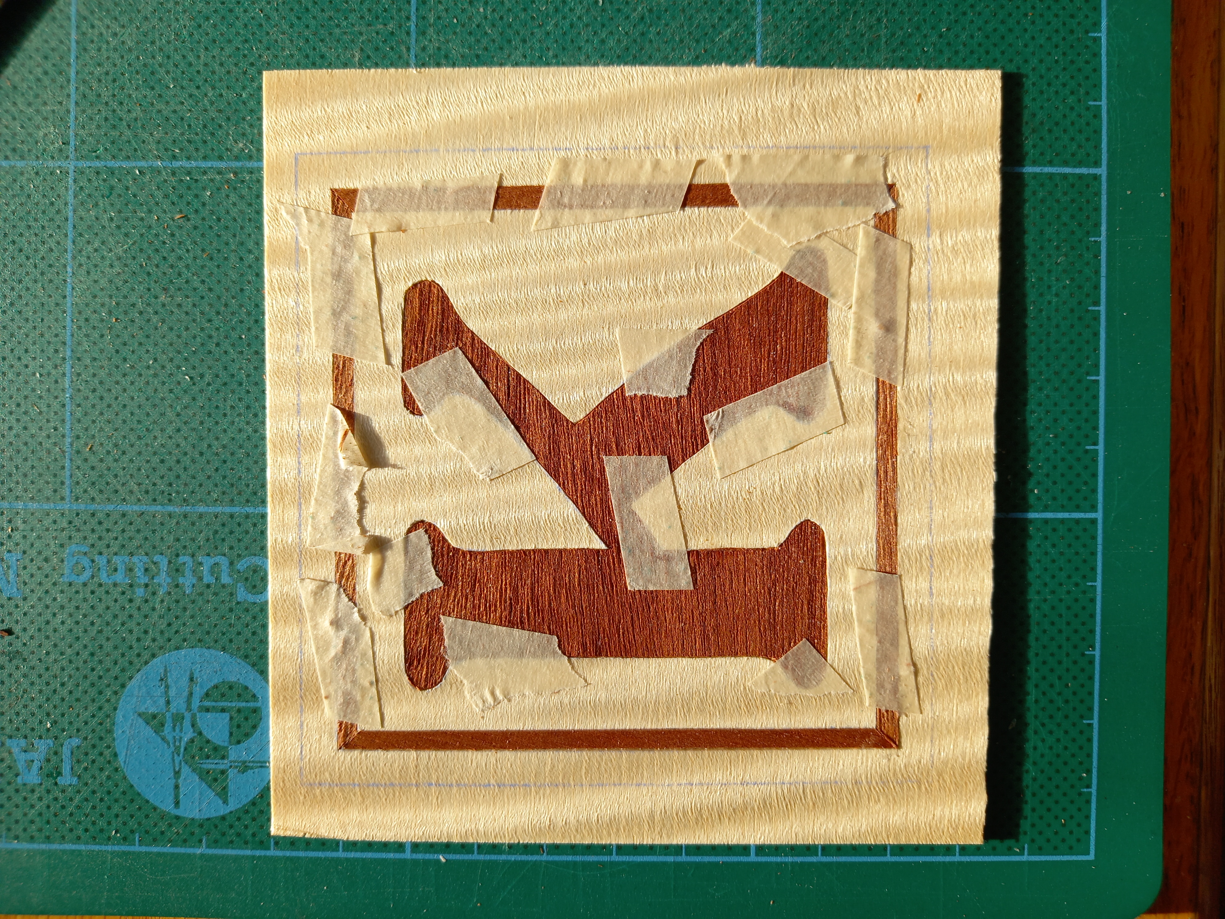 initial letter K marquetry coaster with fiddleback sycamore wood - preparing for the Great Yorkshire Show - Kay Vincent LaserSister