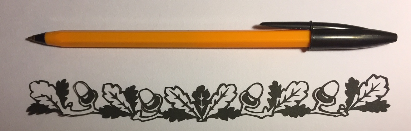 oak and acorn papercut 056 with pen for scale - Kay Vincent - LaserSister