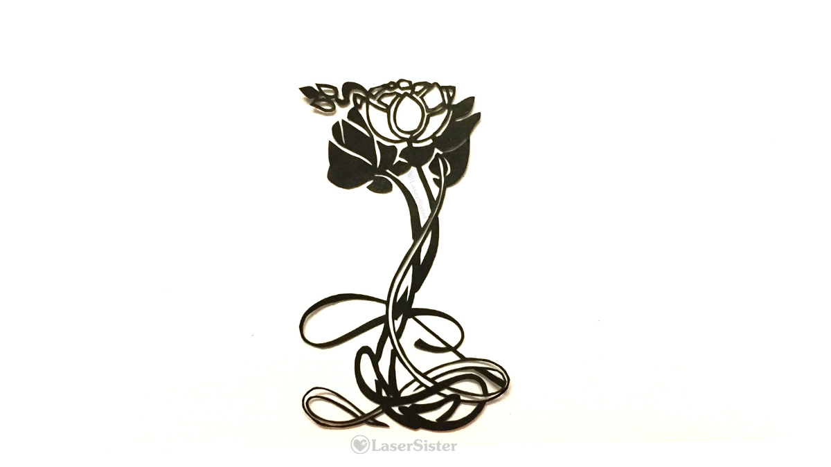 papercut 539 swirly flower with leaves horizontal - LaserSister - KayVincent