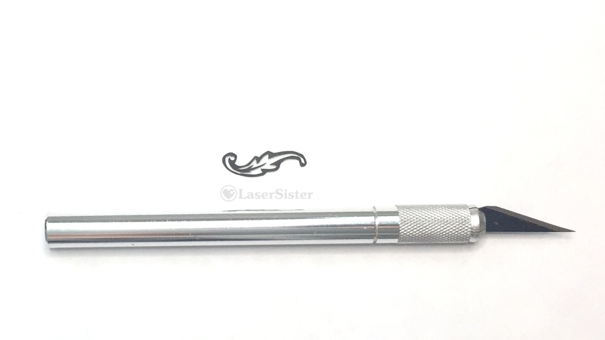 Mini art nouveau leaf papercut - horizontal with scalpel - Kay Vincent LaserSister