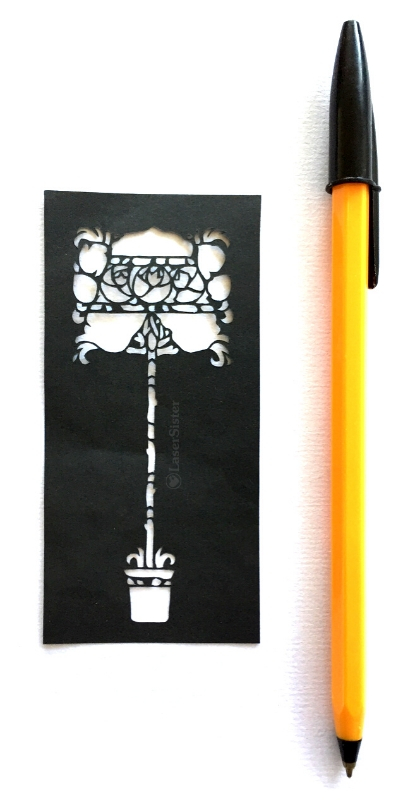 papercut k122 standard rosebush with pen for scale - LaserSister - KayVincent wm